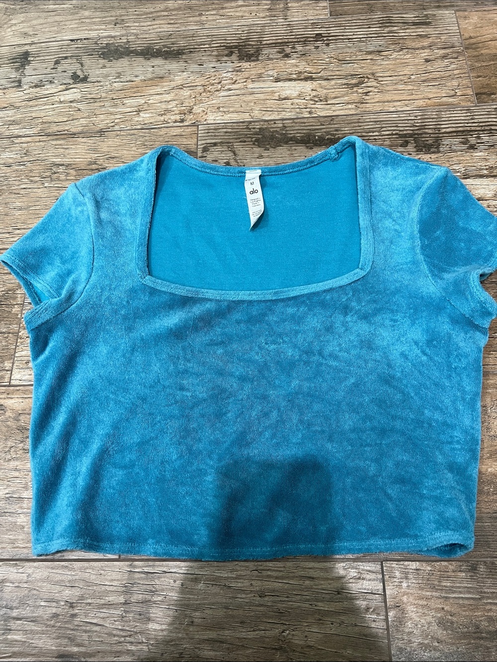 ALO Yoga Teal Velour Square-Neck Crop Top